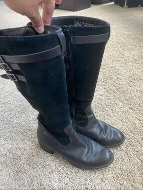 Black Knee-High Riding Boots - Calf Area Stretch, Wide Width